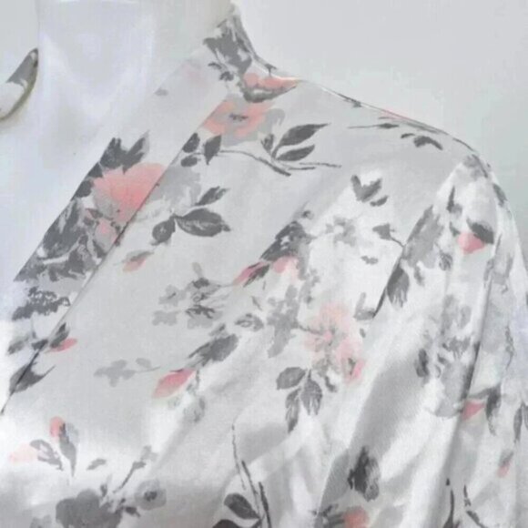 La  Vie En Rose Floral Satin Robe Grey Pink Size Small/Medium - Picture 5 of 8